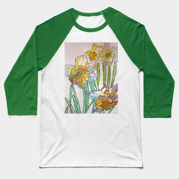 Daffodil Watercolor Abstract Painting Baseball T-Shirt by SarahRajkotwala